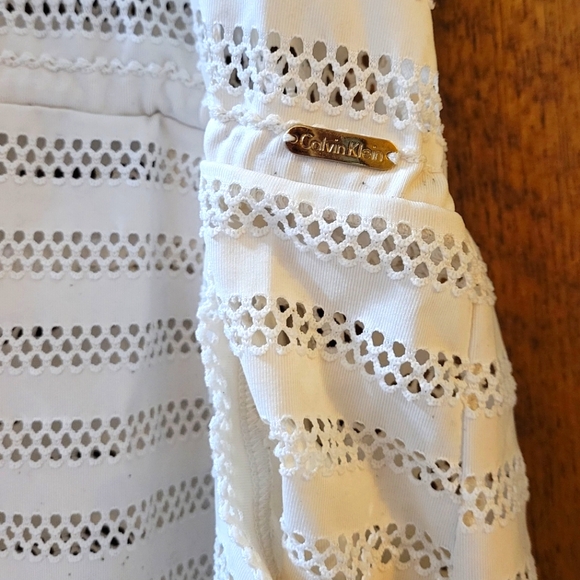 Calvin Klein Coverup Cream Off White Swim Sheer Dress Drawstring Waist XL - Picture 5 of 7